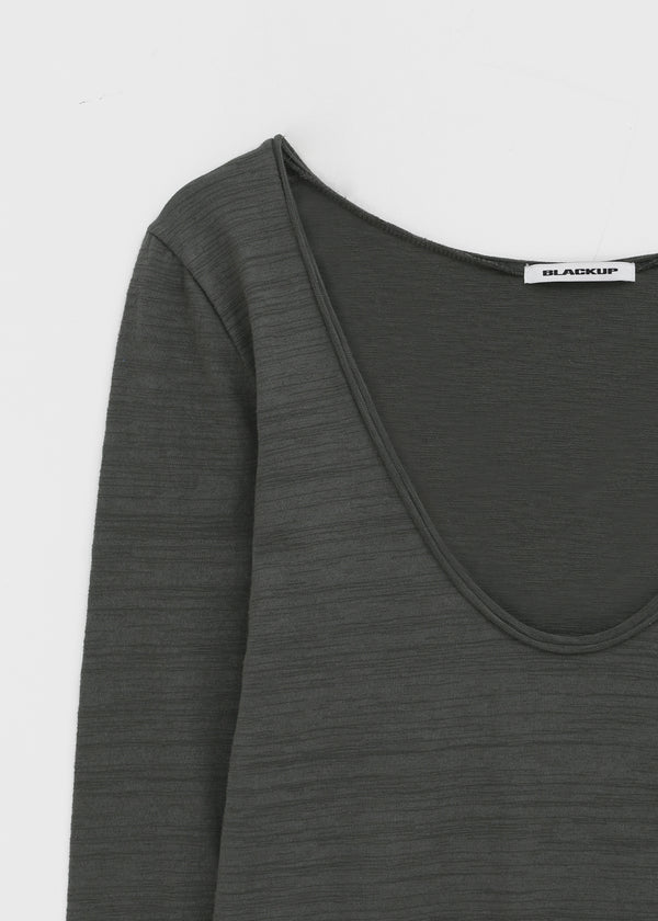 [MADE] Coated Slub Deep U-Neck Long Sleeve Tee