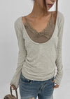 [MADE] Coated Slub Deep U-Neck Long Sleeve Tee