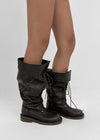 Cow folding lace-up mid-calf boots