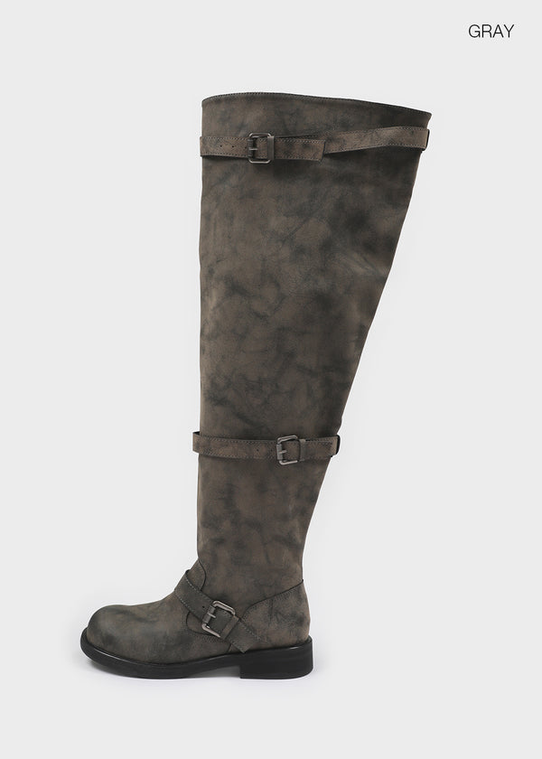 Fillet vintage buckle long boots