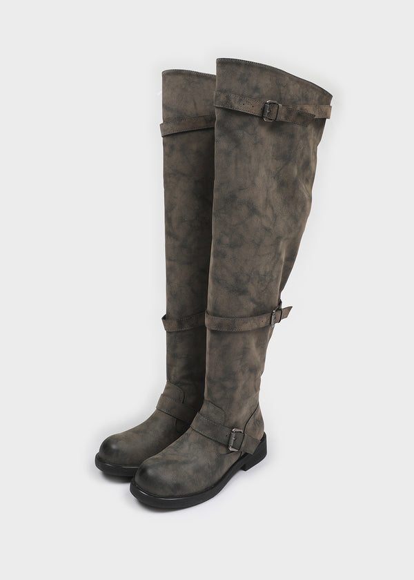 Fillet vintage buckle long boots