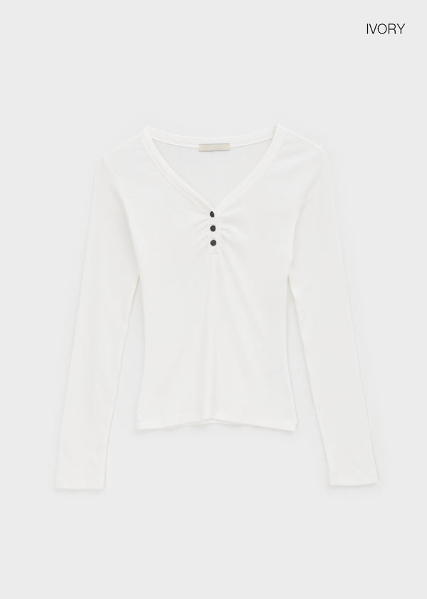 Chuki V-neck Button Long Sleeve Tee
