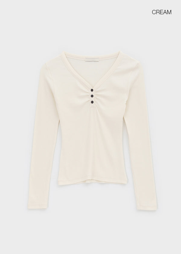 Chuki V-neck Button Long Sleeve Tee
