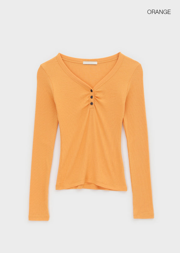 Chuki V-neck Button Long Sleeve Tee