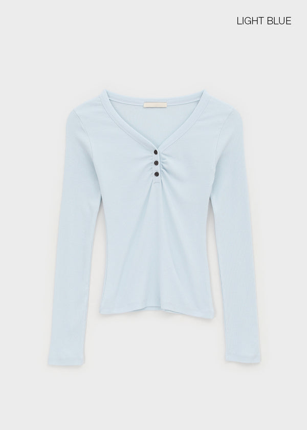 Chuki V-neck Button Long Sleeve Tee