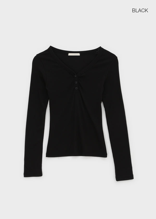 Chuki V-neck Button Long Sleeve Tee