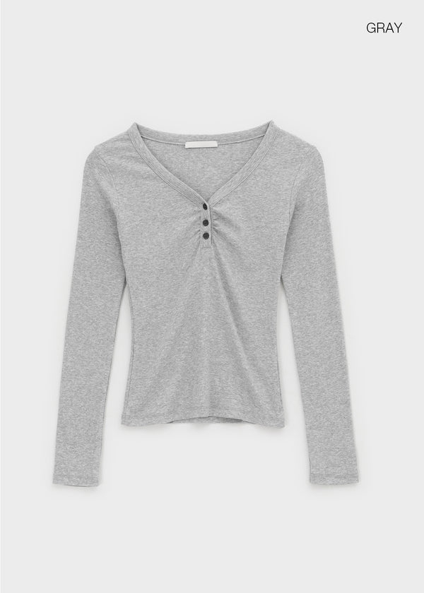 Chuki V-neck Button Long Sleeve Tee