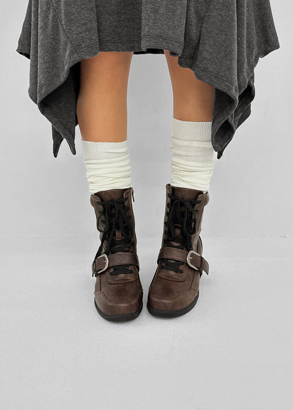 Sens Buckle Lace-up Mid-calf Boots