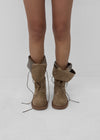 Cow folding lace-up mid-calf boots