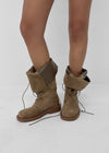 Cow folding lace-up mid-calf boots