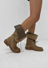 Cow folding lace-up mid-calf boots
