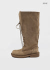 Cow folding lace-up mid-calf boots