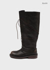 Cow folding lace-up mid-calf boots