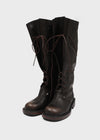 Cow folding lace-up mid-calf boots
