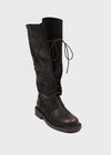 Cow folding lace-up mid-calf boots