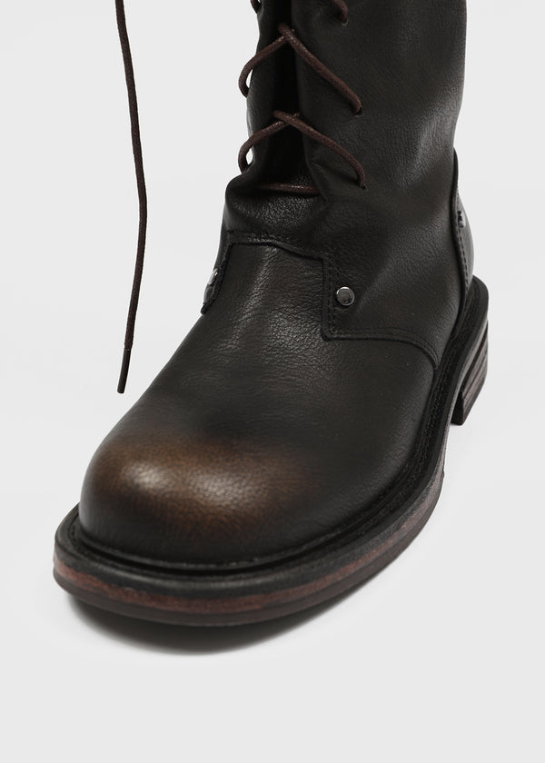 Cow folding lace-up mid-calf boots