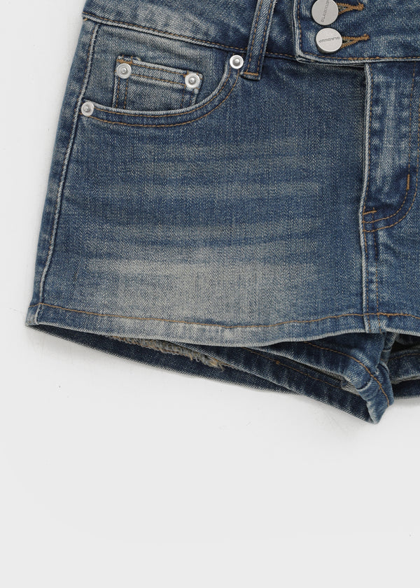 [MADE] Rude Two-Button Low-Waisted Denim Mini Skirt