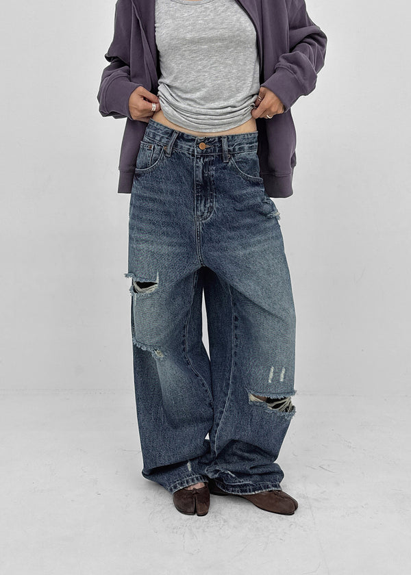 (UNISEX) Caval Damaged Wide Denim Pants