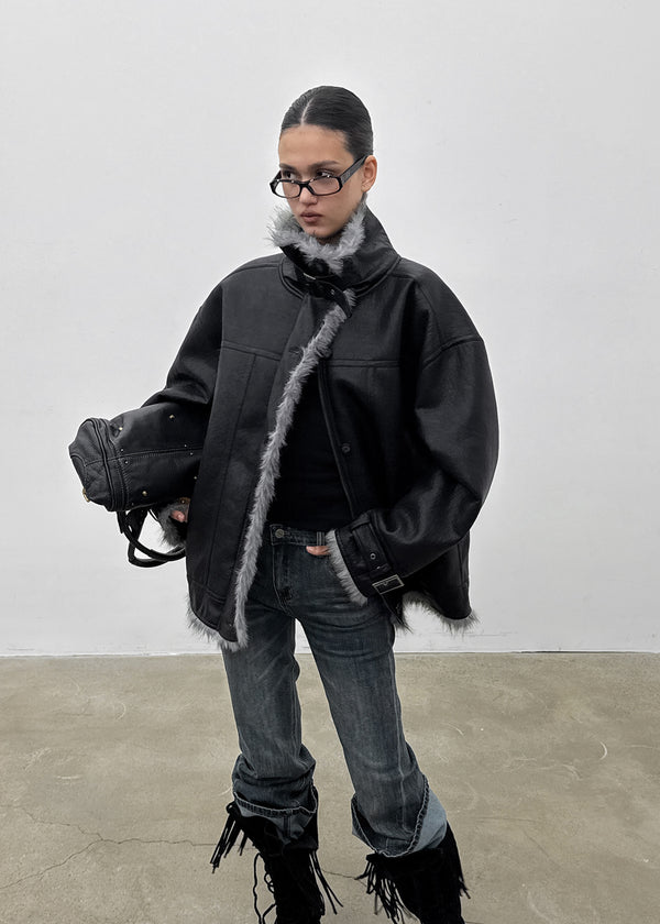 [MADE] Shonikle Leather Fur-Trimmed Half Coat