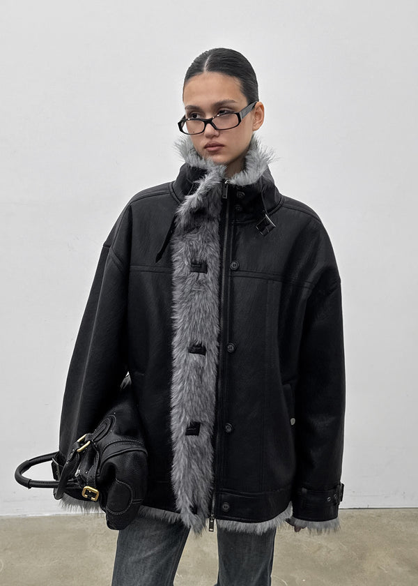 [MADE] Shonikle Leather Fur-Trimmed Half Coat