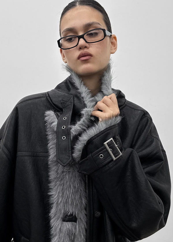 [MADE] Shonikle Leather Fur-Trimmed Half Coat