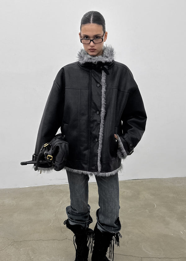 [MADE] Shonikle Leather Fur-Trimmed Half Coat