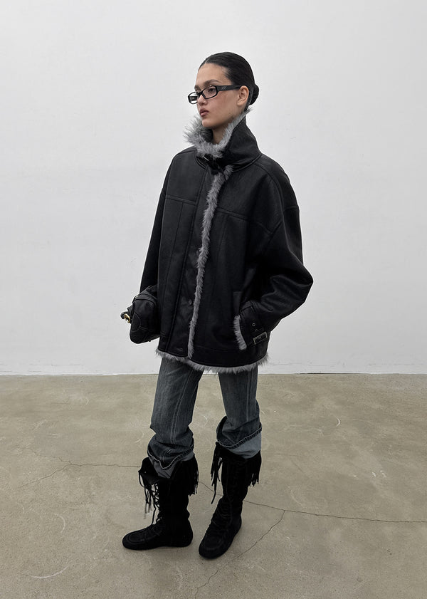 [MADE] Shonikle Leather Fur-Trimmed Half Coat