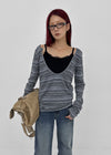 [MADE] Polish Stripe Deep U-Neck Long Sleeve Tee
