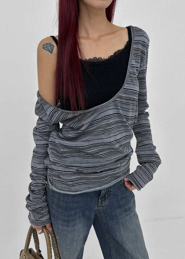 [MADE] Polish Stripe Deep U-Neck Long Sleeve Tee