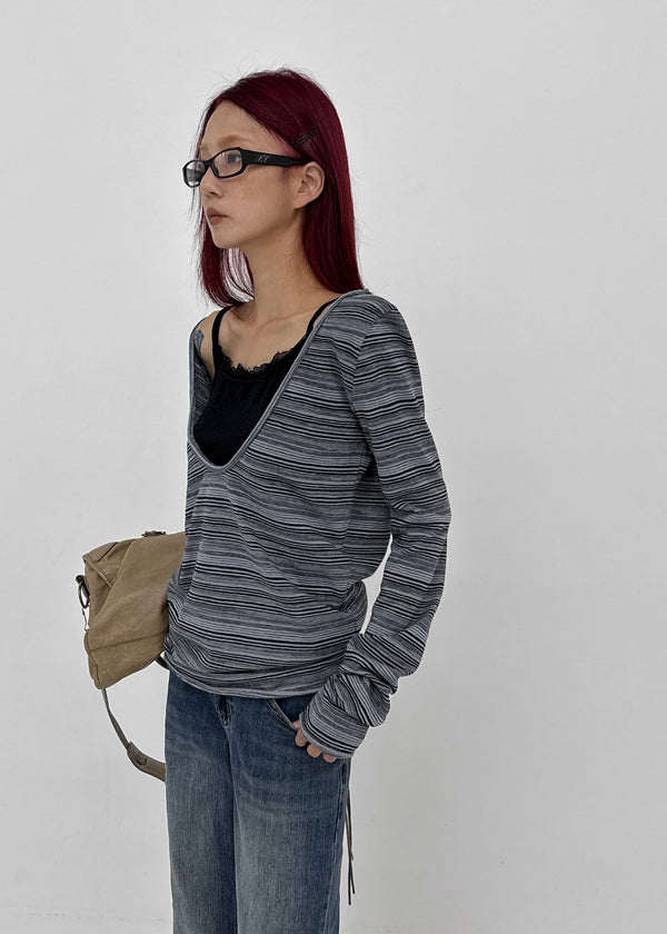 [MADE] Polish Stripe Deep U-Neck Long Sleeve Tee
