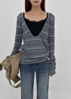 [MADE] Polish Stripe Deep U-Neck Long Sleeve Tee