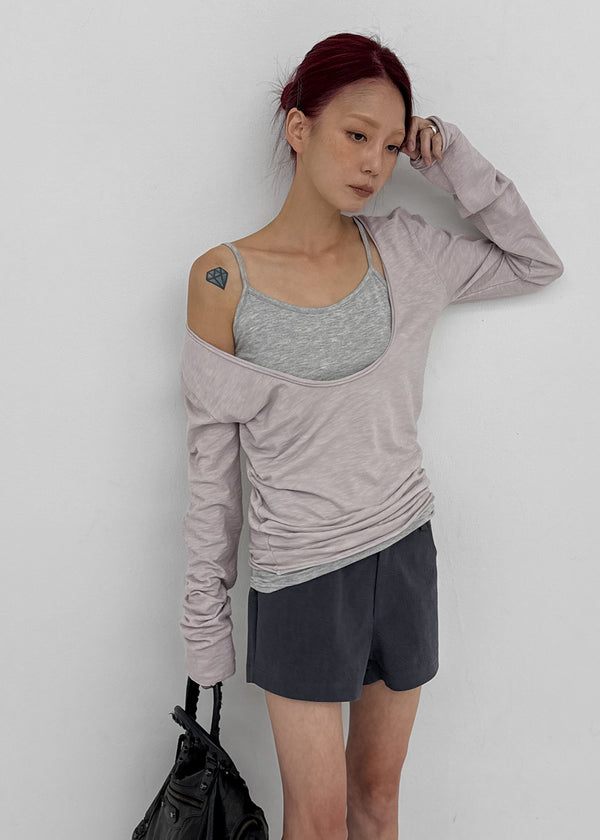 [MADE] Coated Slub Deep U-Neck Long Sleeve Tee