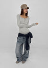 (UNISEX) Pichel Double Back Pocket Wide Denim Pants