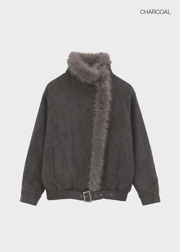 [MADE] Muer High-Neck Fur Padded Shearling Jacket