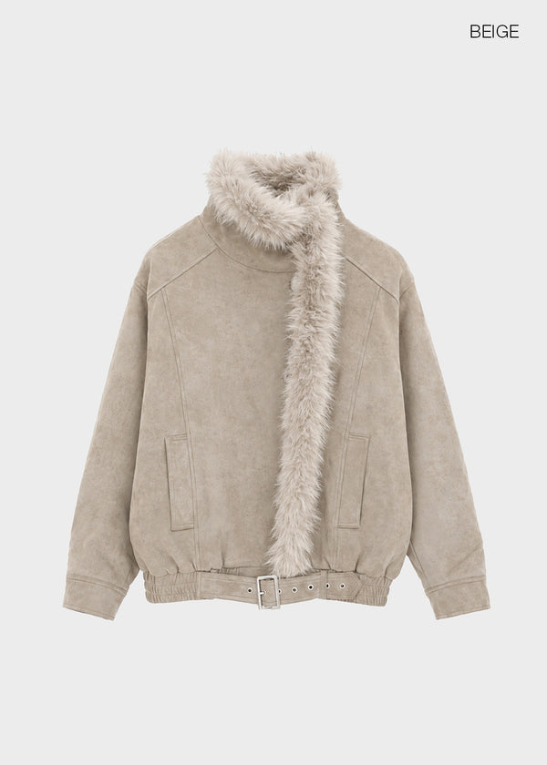 [MADE] Muer High-Neck Fur Padded Shearling Jacket