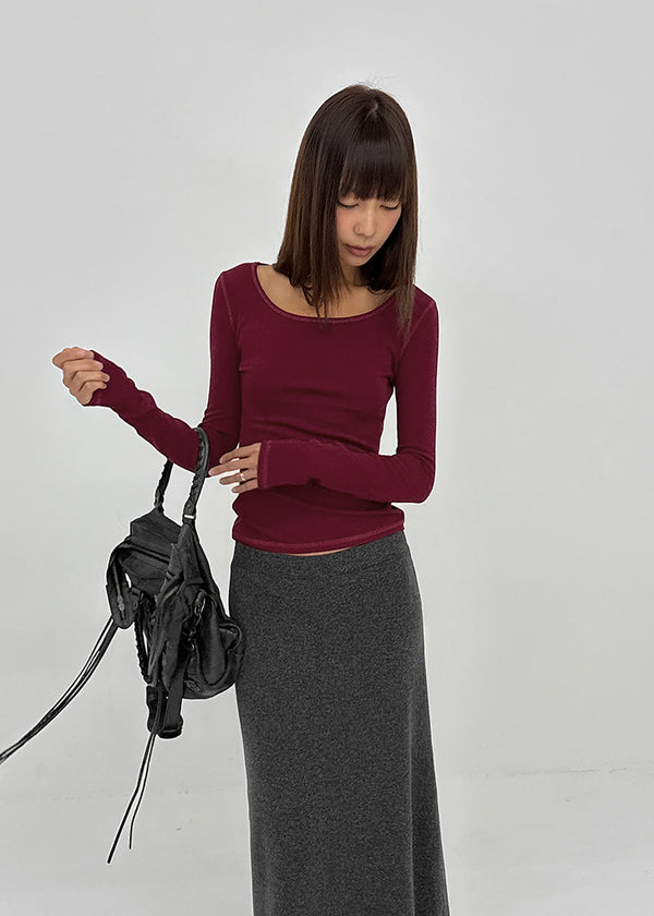 [MADE] Libra Stitch Fleece-Lined U-Neck Long Sleeve Tee (Available as a set)