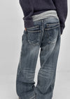 (UNISEX) Pichel Double Back Pocket Wide Denim Pants