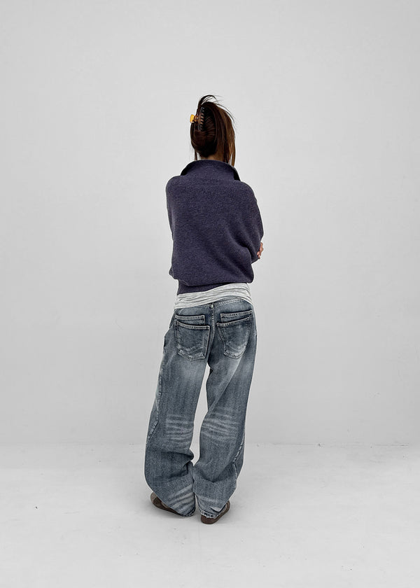 (UNISEX) Pichel Double Back Pocket Wide Denim Pants