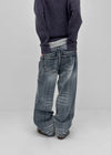 (UNISEX) Pichel Double Back Pocket Wide Denim Pants