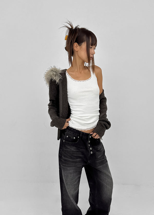 [MADE] Furicle Fur-Trimmed Knit Zip-Up Hoodie