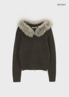 [MADE] Furicle Fur-Trimmed Knit Zip-Up Hoodie