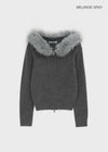 [MADE] Furicle Fur-Trimmed Knit Zip-Up Hoodie