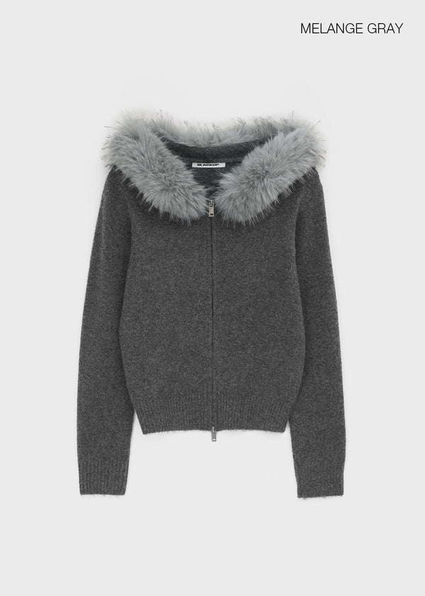 [MADE] Furicle Fur-Trimmed Knit Zip-Up Hoodie