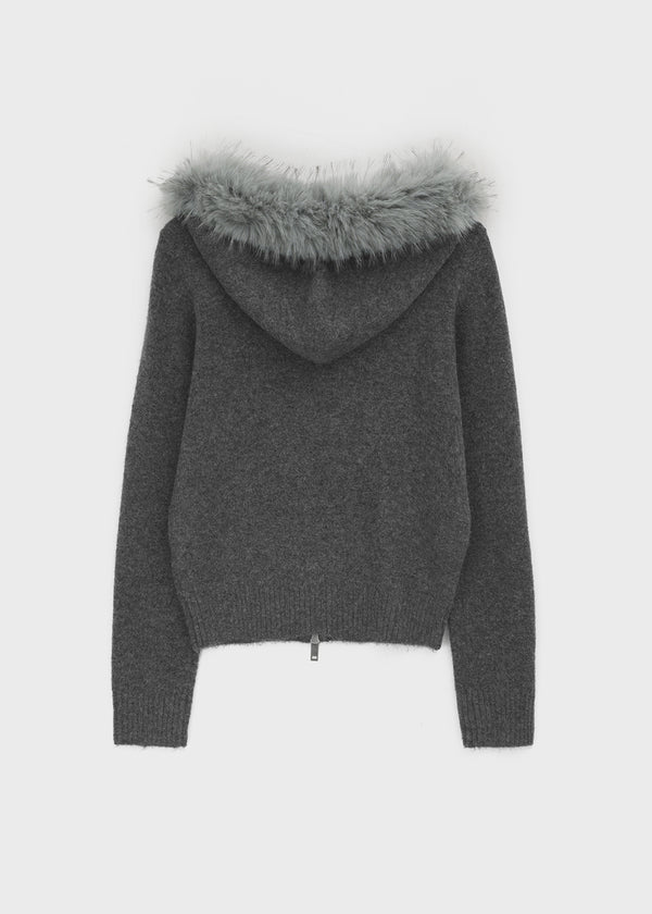 [MADE] Furicle Fur-Trimmed Knit Zip-Up Hoodie