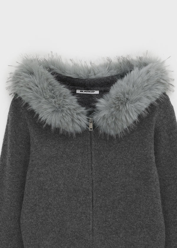 [MADE] Furicle Fur-Trimmed Knit Zip-Up Hoodie