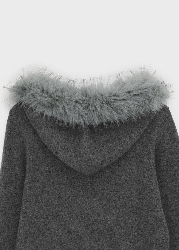 [MADE] Furicle Fur-Trimmed Knit Zip-Up Hoodie