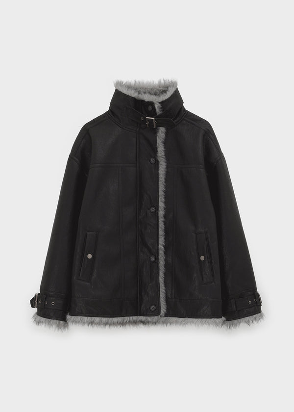 [MADE] Shonikle Leather Fur-Trimmed Half Coat