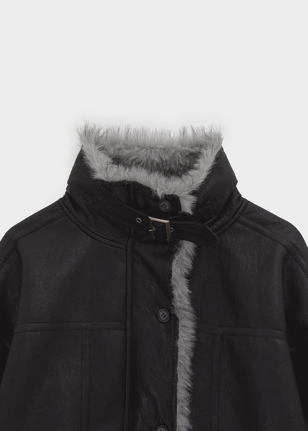 [MADE] Shonikle Leather Fur-Trimmed Half Coat