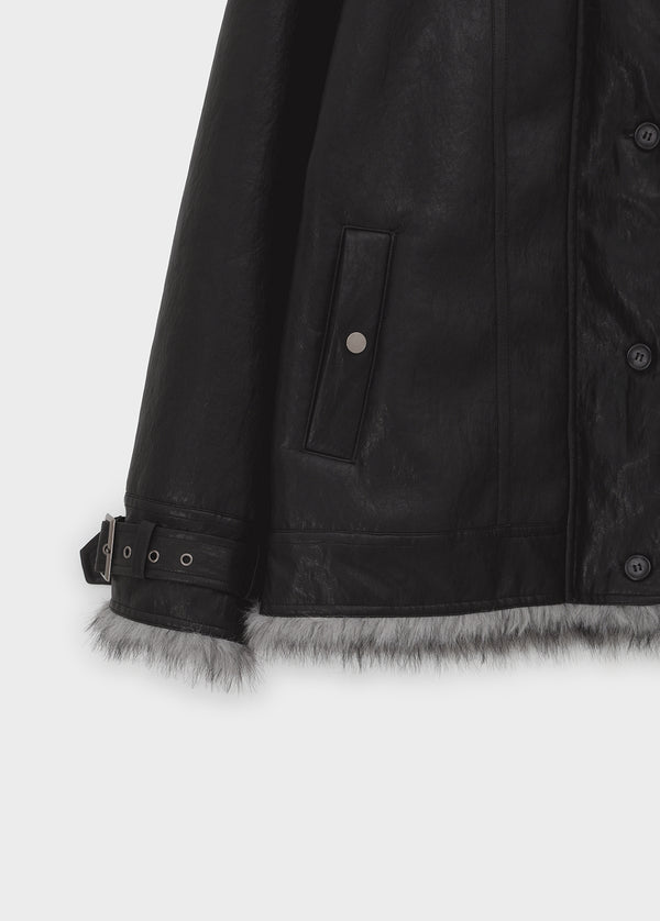 [MADE] Shonikle Leather Fur-Trimmed Half Coat