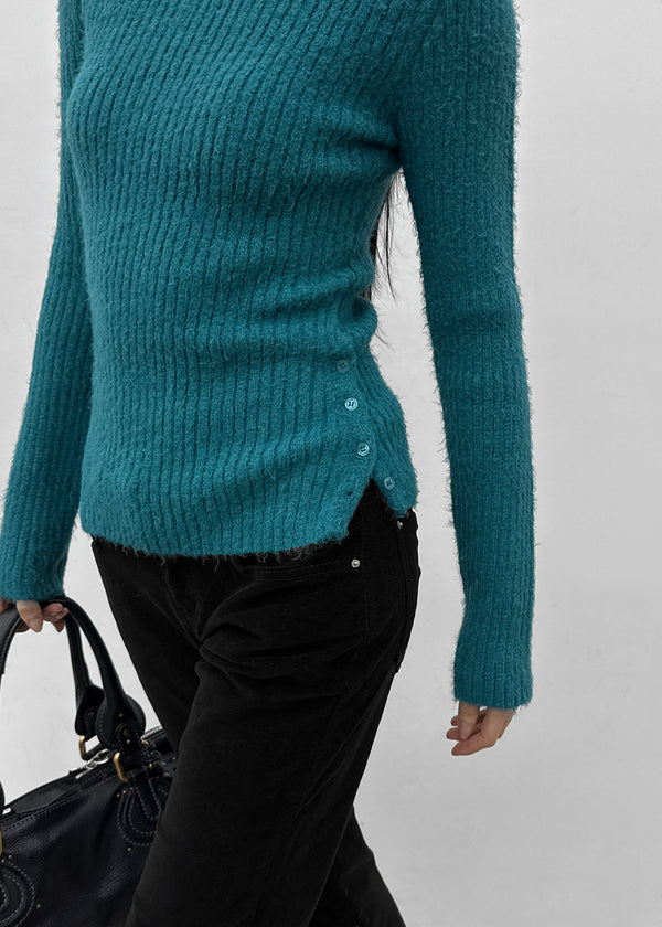 [MADE] Moeli Hairy Ribbed Button Boat Neck Knit